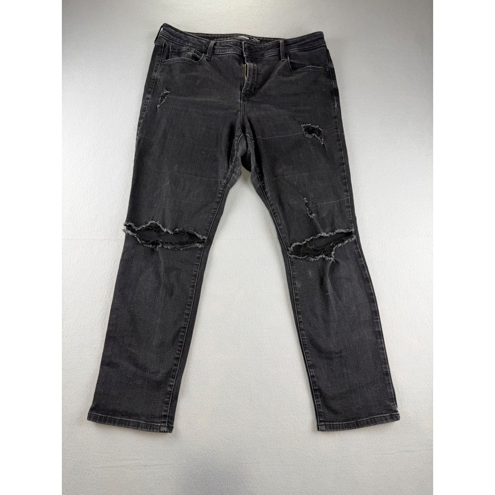 Old Navy Power Slim Straight Mid-Rise Distressed Black Jeans Womens Size 14